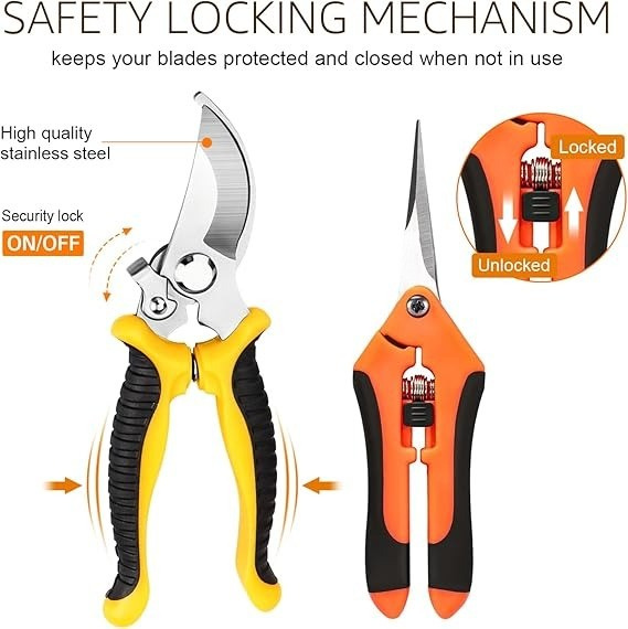 3-Piece Garden Pruning Shears Set with Stainless Steel Blades and Protective Gloves