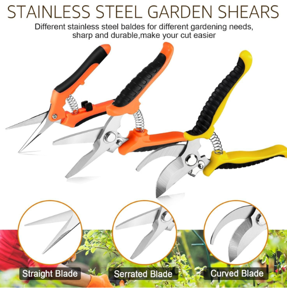 3-Piece Garden Pruning Shears Set with Stainless Steel Blades and Protective Gloves