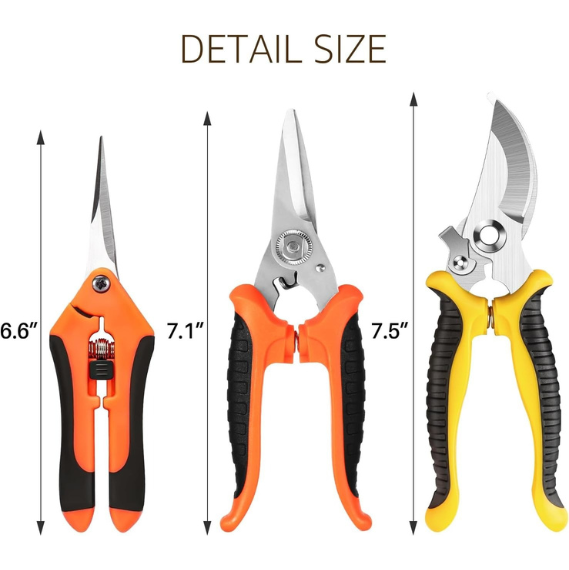 3-Piece Garden Pruning Shears Set with Stainless Steel Blades and Protective Gloves