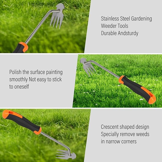 Portable Garden Weed Remover Tool with Rubber Handle – Hand Weeder for Garden Beds & Soil Care